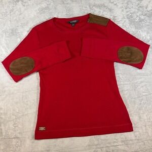 Lauren Ralph Lauren Elbow Patch Top | Red | Large